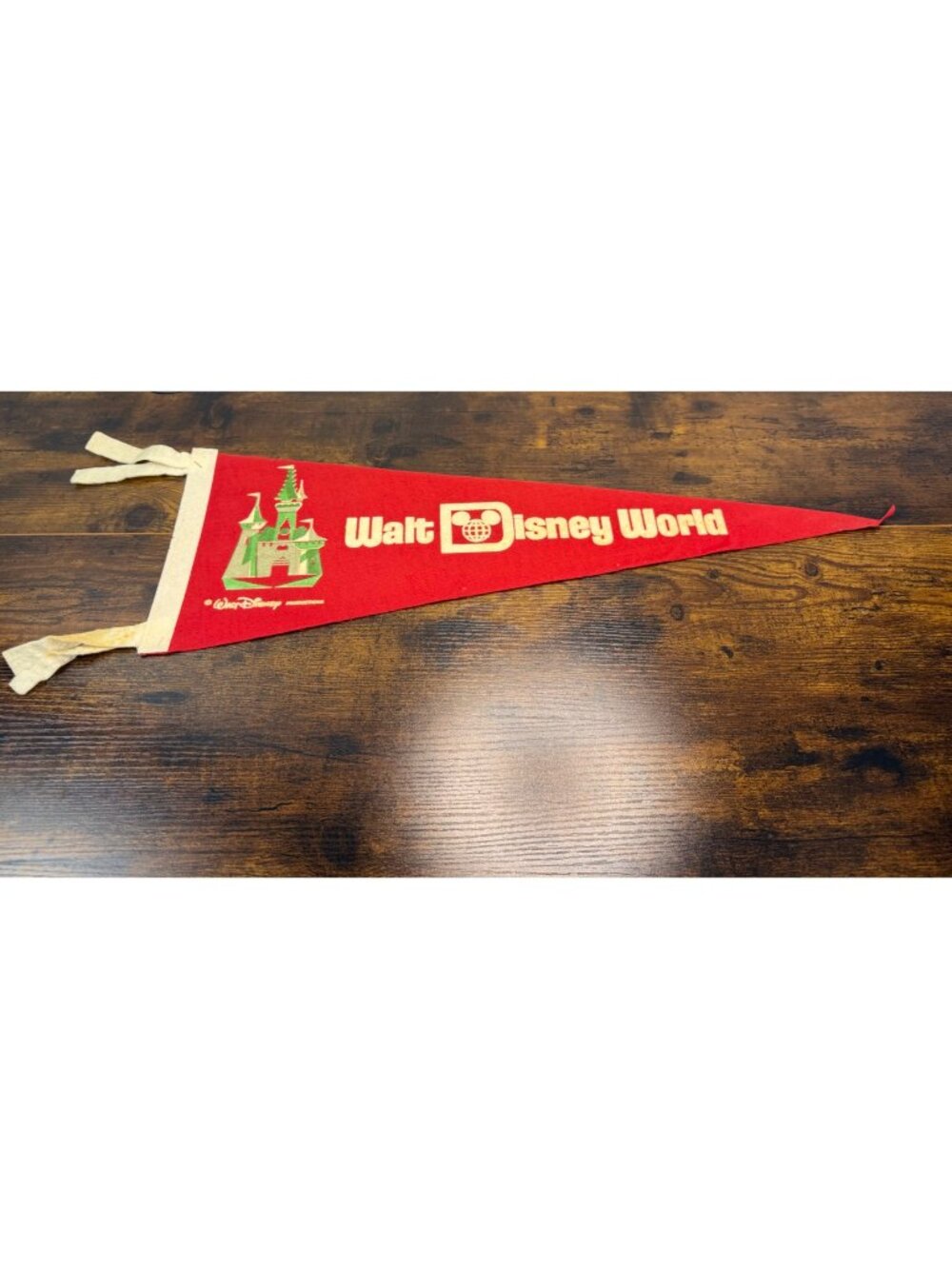 Vintage Walt Disney World Red Felt Pennant With Castle Graphic